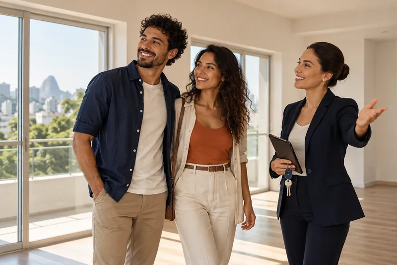 Casal conhece um apartamento com uma corretora